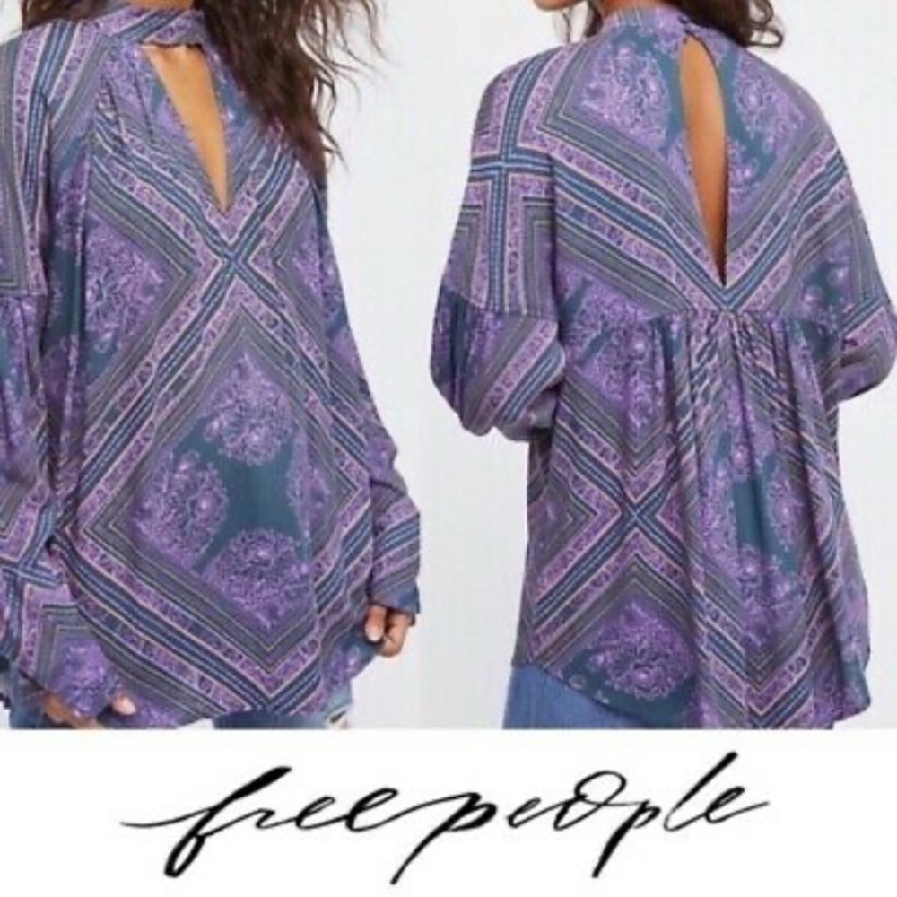 🌸2/$25 Free People Purple Walking on a Dream Keyhole Tunic Top